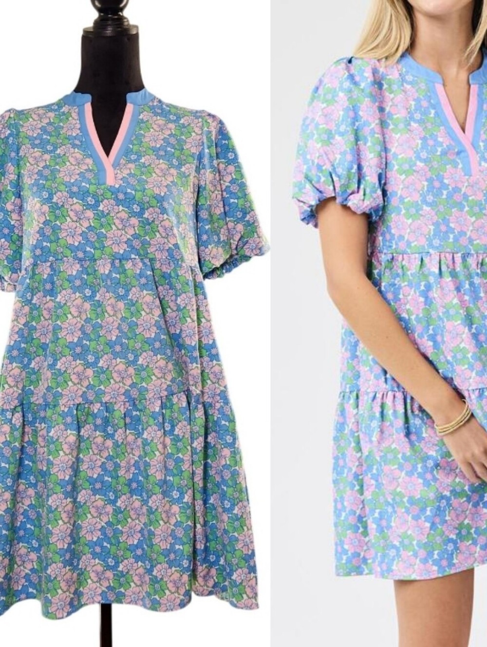 MARY SQUARE NWT Mini Dress Kinsley Vintage Posies Blue, Size Small